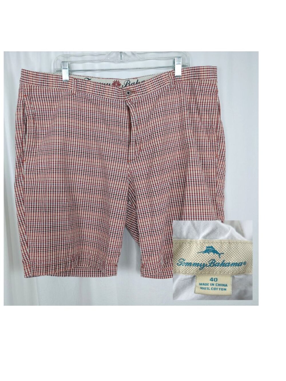 Tommy Bahama Plaid Shorts 40 XXL Red Gingham Flat